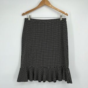 black 50s inspired polka dot ruffle hem midi skirt sz 10 | Parisian feminine